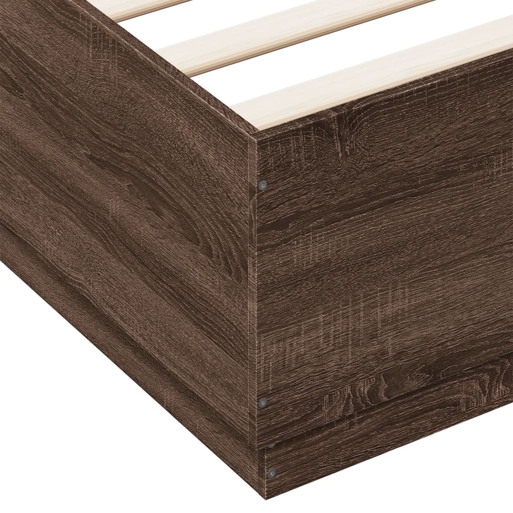 Bettgestell mit LED Braun Eichen-Optik 150x200 cm Holzwerkstoff