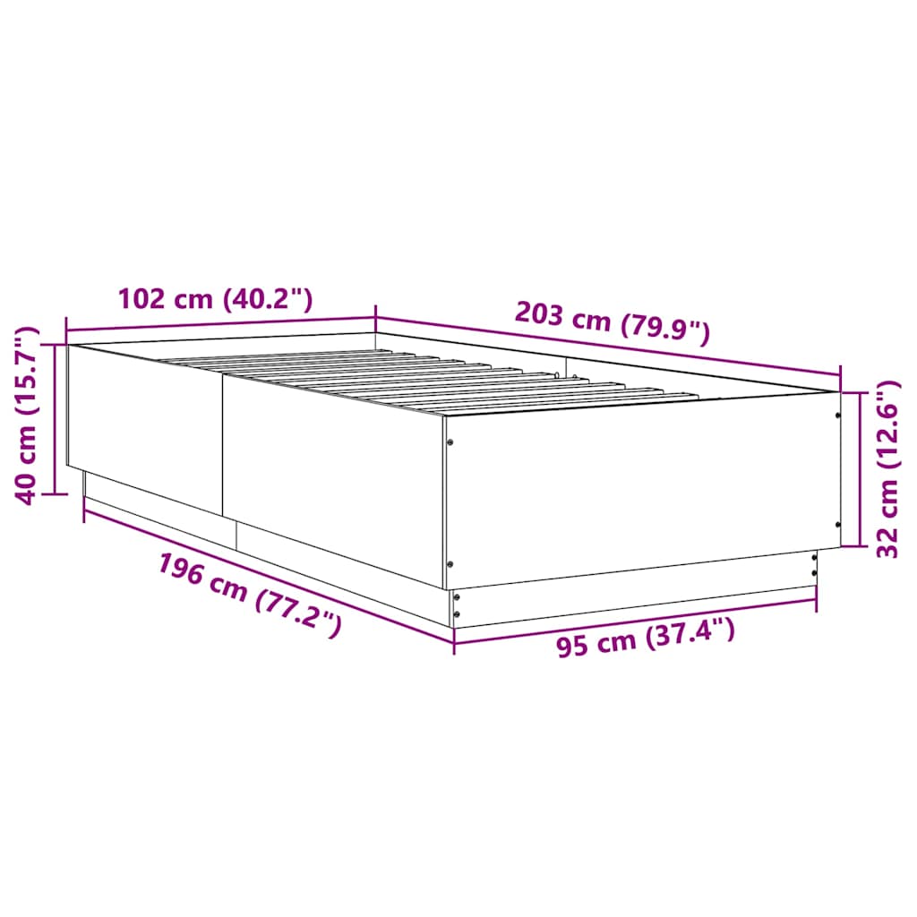 Bettgestell Räuchereiche 100x200 cm Holzwerkstoff