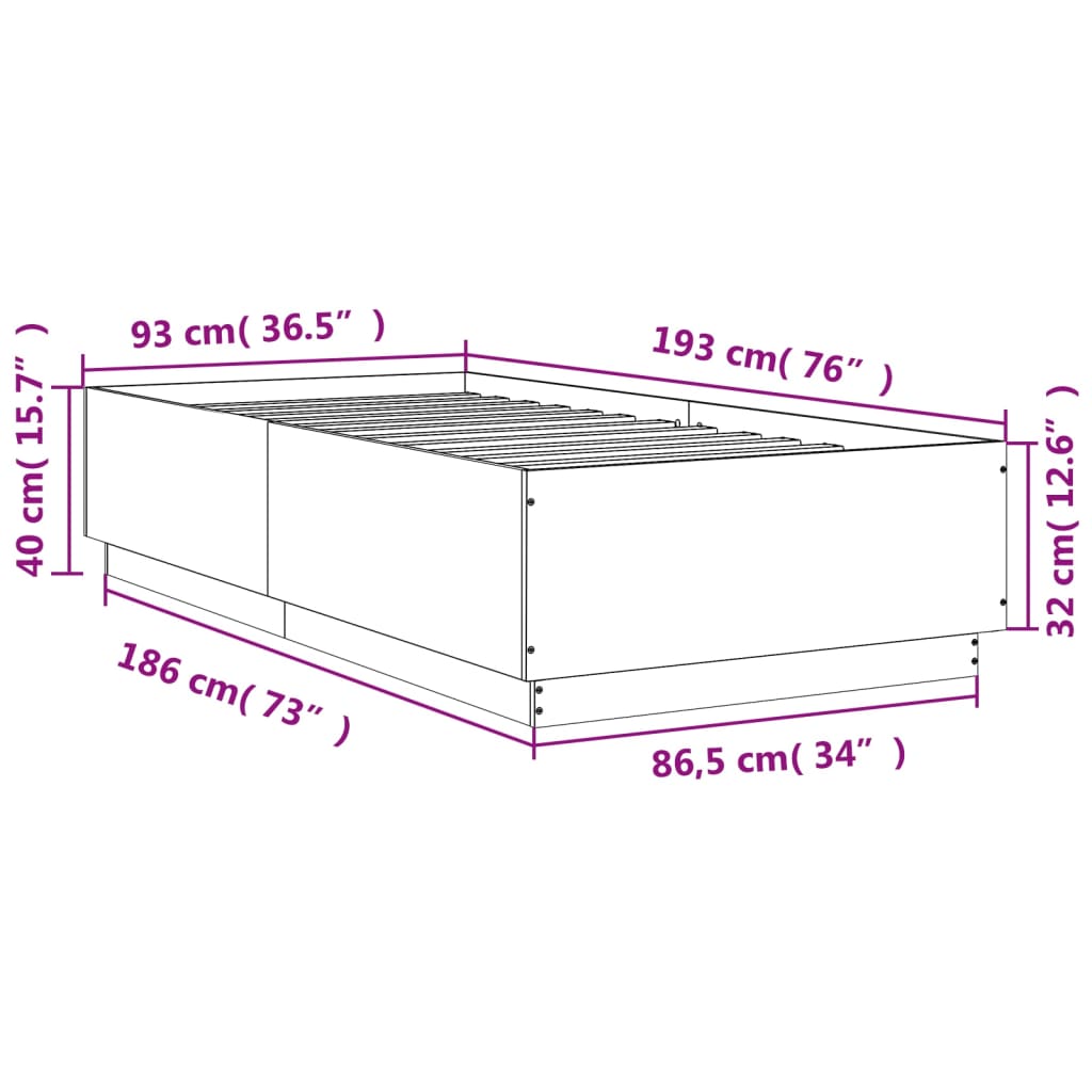 Bettgestell Sonoma-Eiche 90x190 cm Holzwerkstoff