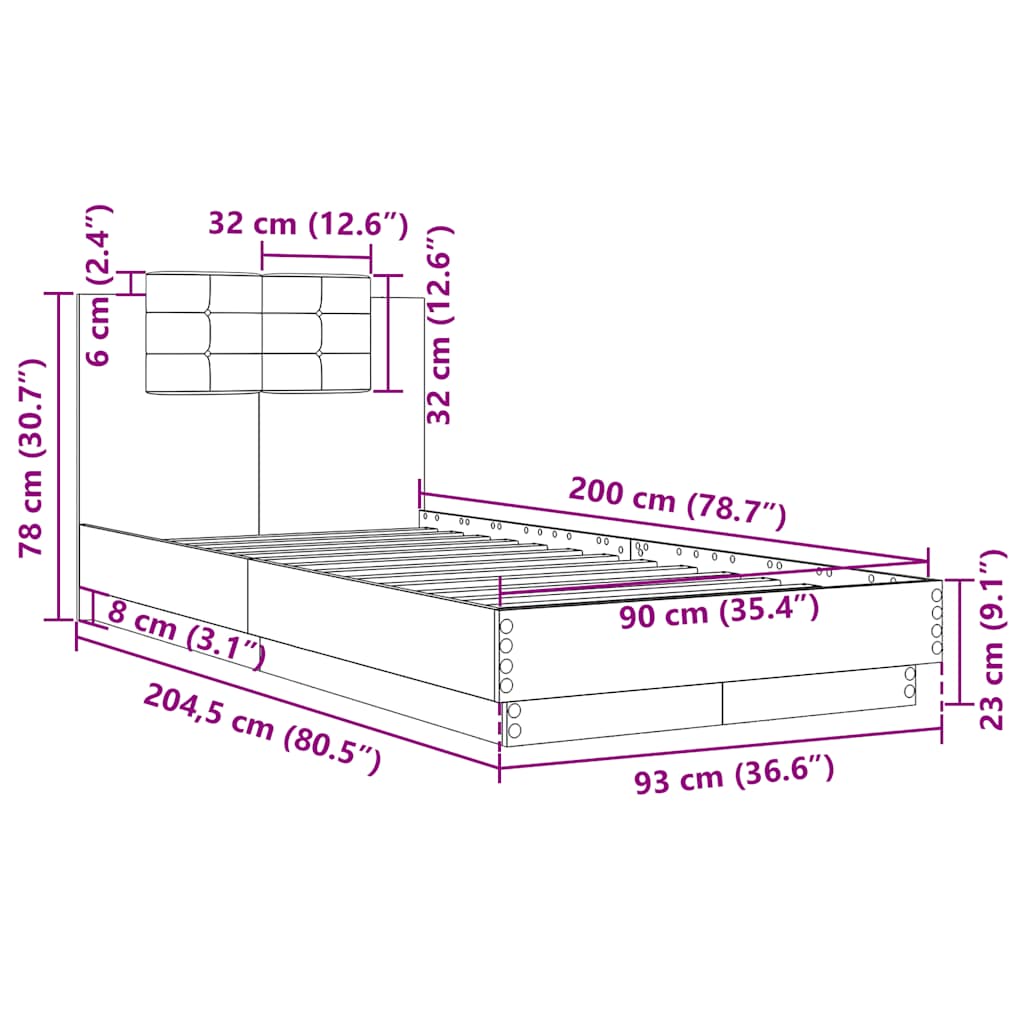 Bettgestell mit Kopfteil Weiß 90x200 cm Holzwerkstoff