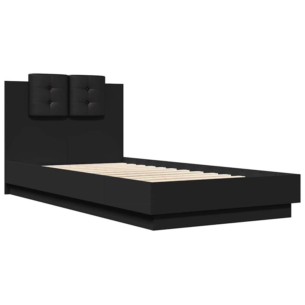 Bettgestell mit Kopfteil Schwarz 90x190 cm Holzwerkstoff