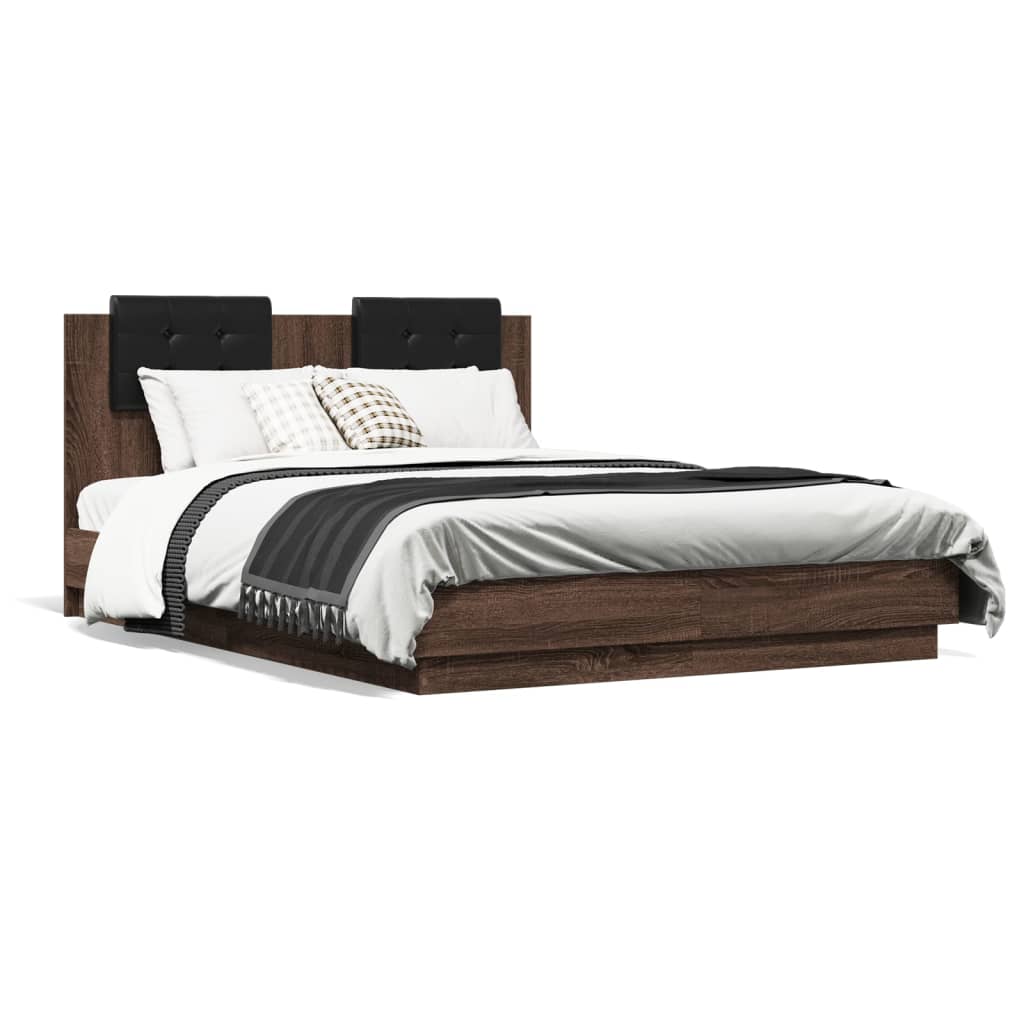 Bettgestell mit Kopfteil und LED Braun Eiche-Optik 120x190 cm