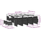 13-tlg. Garten-Essgruppe mit Kissen Schwarz Poly Rattan