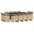 13-tlg. Garten-Essgruppe mit Kissen Beigemischung Poly Rattan