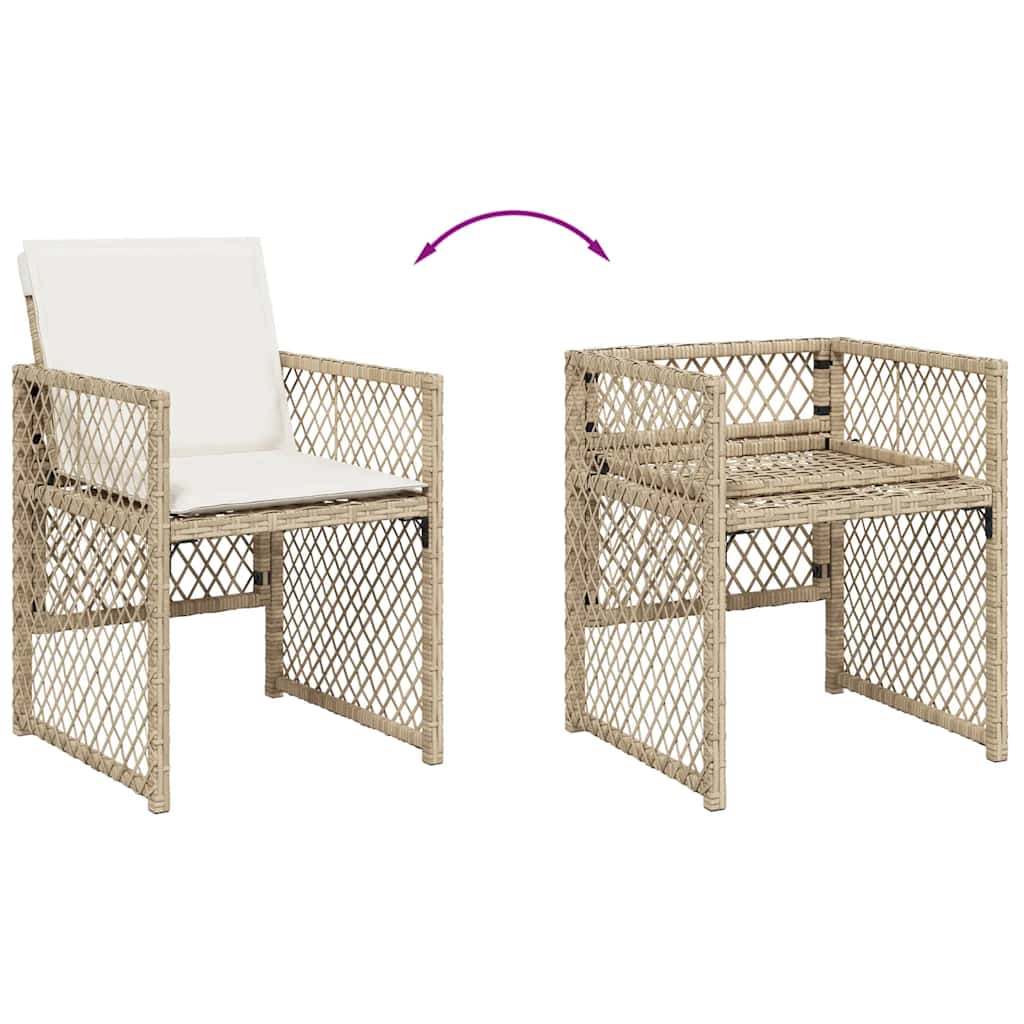 5-tlg. Garten-Essgruppe mit Kissen Beige Poly Rattan