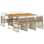 7-tlg. Garten-Essgruppe mit Kissen Beige Poly Rattan