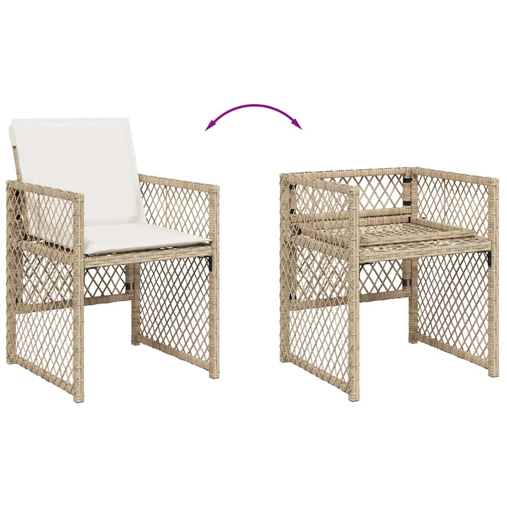 7-tlg. Garten-Essgruppe mit Kissen Beige Poly Rattan