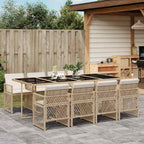 9-tlg. Garten-Essgruppe mit Kissen Beige Poly Rattan