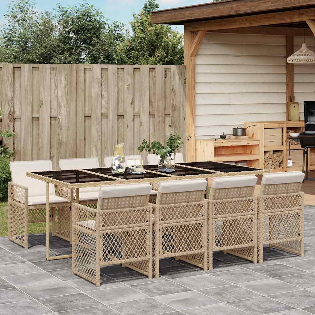 9-tlg. Garten-Essgruppe mit Kissen Beige Poly Rattan