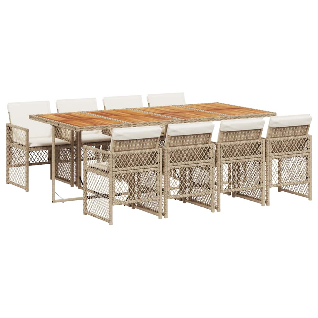 9-tlg. Garten-Essgruppe mit Kissen Beige Poly Rattan