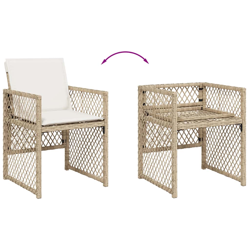 13-tlg. Garten-Essgruppe mit Kissen Beige Poly Rattan