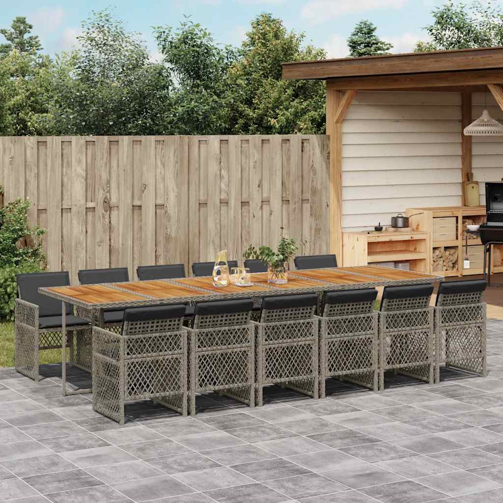13-tlg. Garten-Essgruppe mit Kissen Grau Poly Rattan