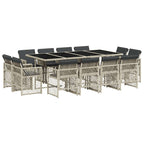 13-tlg. Garten-Essgruppe mit Kissen Hellgrau Poly Rattan