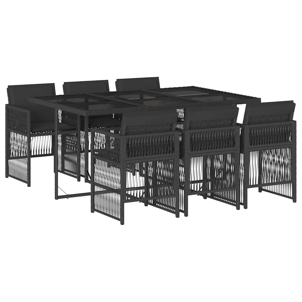7-tlg. Garten-Essgruppe mit Kissen Schwarz Poly Rattan