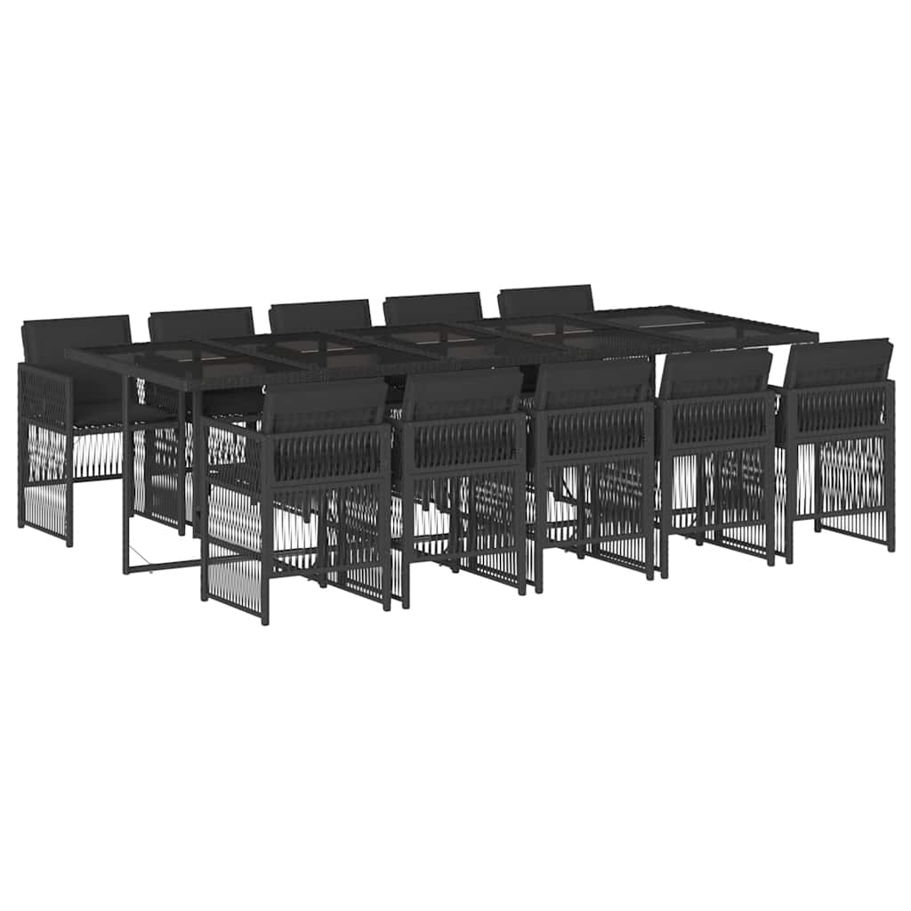 11-tlg. Garten-Essgruppe mit Kissen Schwarz Poly Rattan