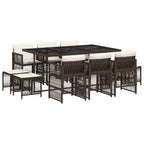 11-tlg. Garten-Essgruppe mit Kissen Braun Poly Rattan