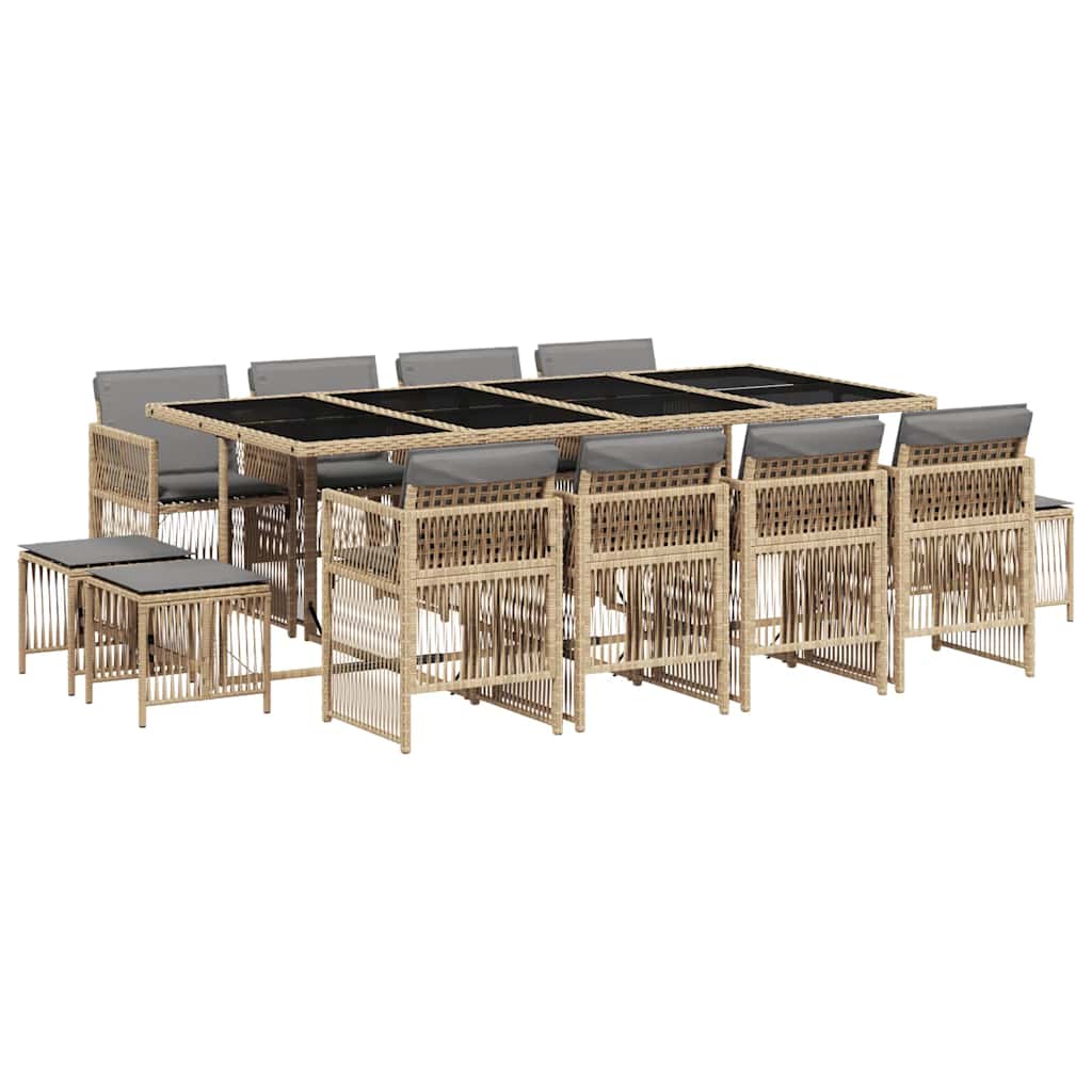 13-tlg. Garten-Essgruppe mit Kissen Beigemischung Poly Rattan