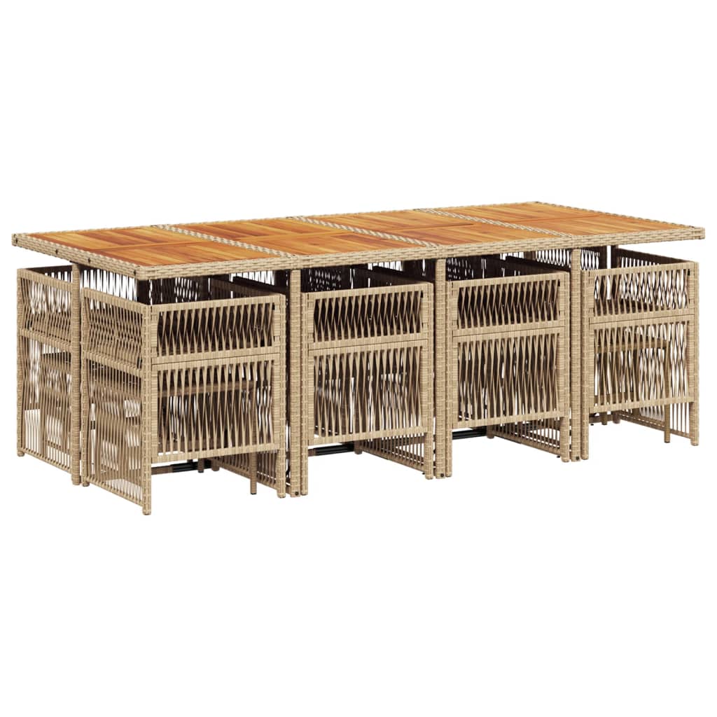 13-tlg. Garten-Essgruppe mit Kissen Beige Poly Rattan