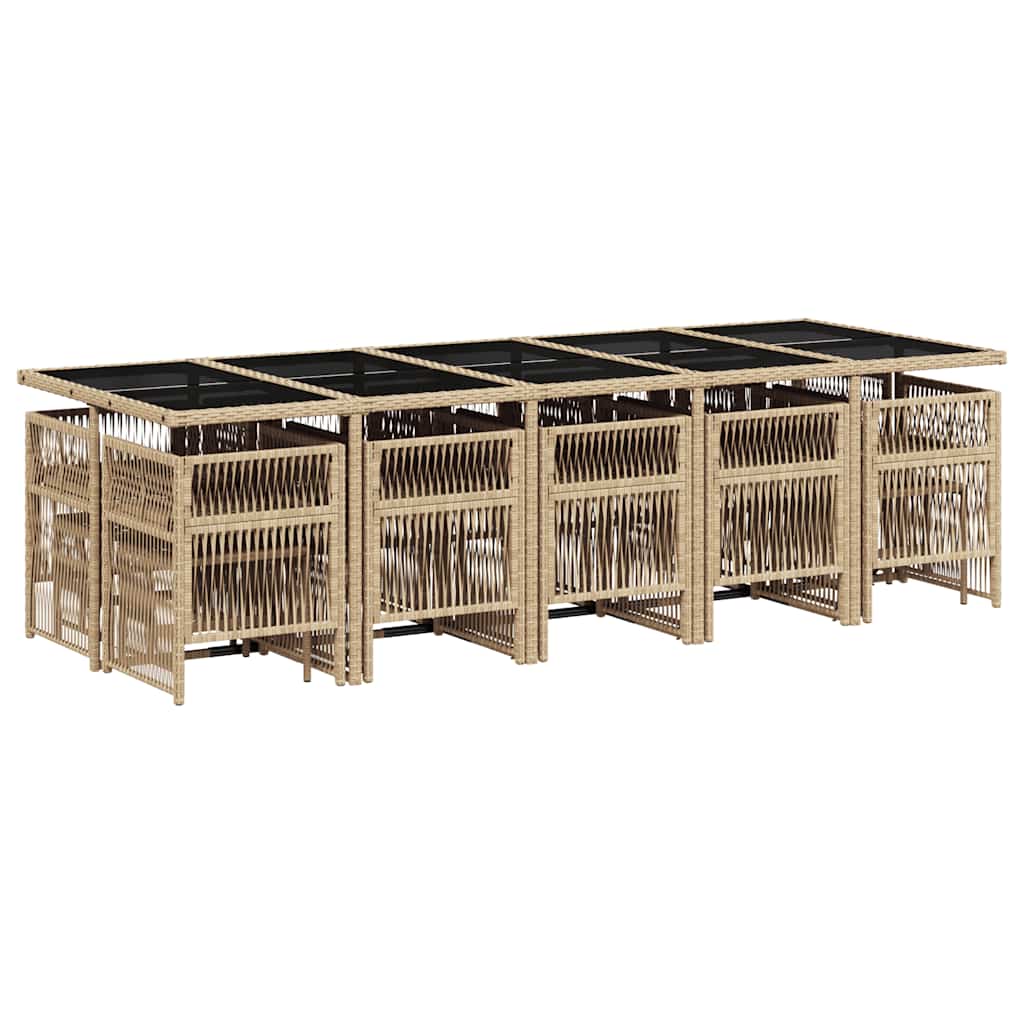 15-tlg. Garten-Essgruppe mit Kissen Beige Poly Rattan
