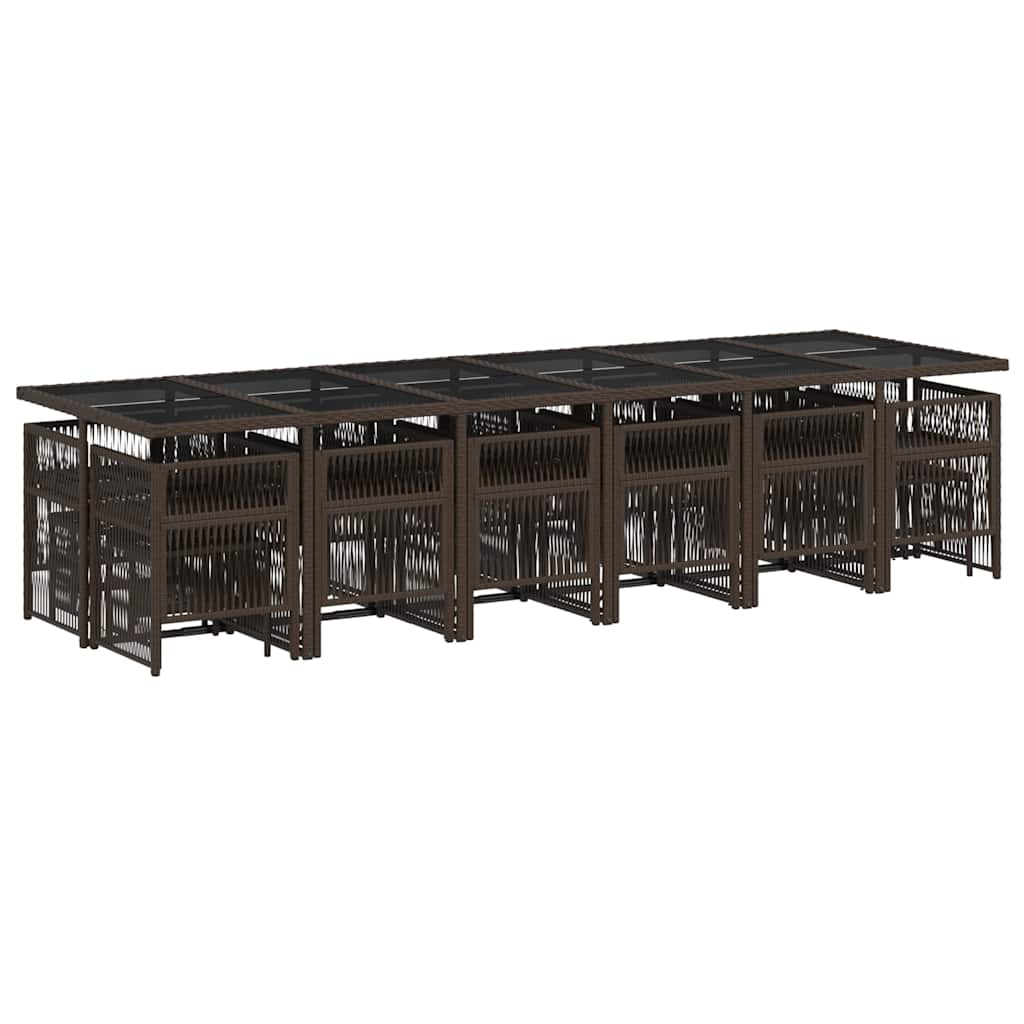 17-tlg. Garten-Essgruppe mit Kissen Braun Poly Rattan