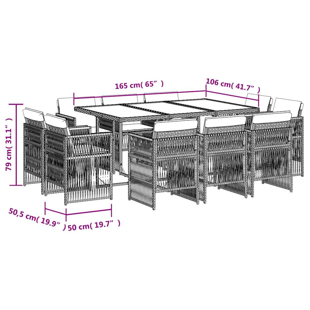 11-tlg. Garten-Essgruppe mit Kissen Schwarz Poly Rattan