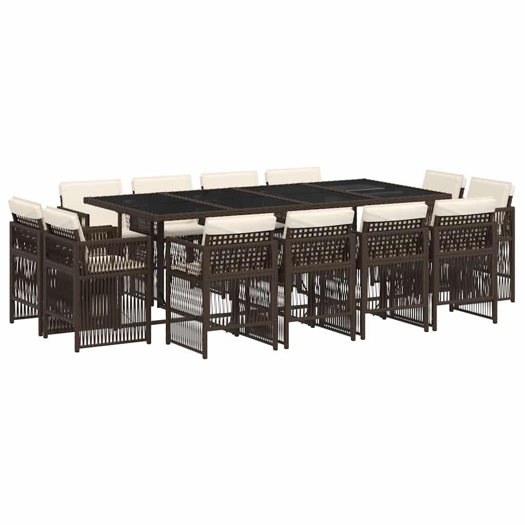 13-tlg. Garten-Essgruppe mit Kissen Braun Poly Rattan