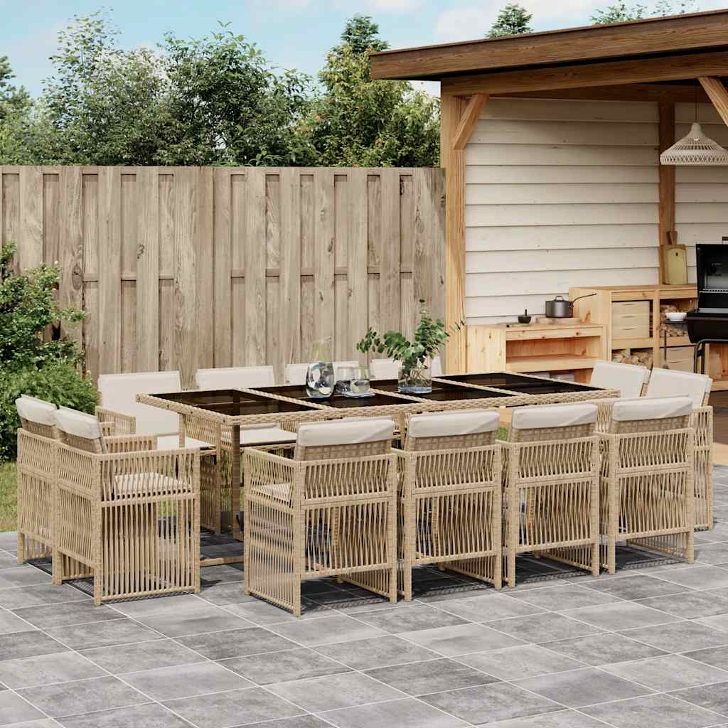 13-tlg. Garten-Essgruppe mit Kissen Beige Poly Rattan