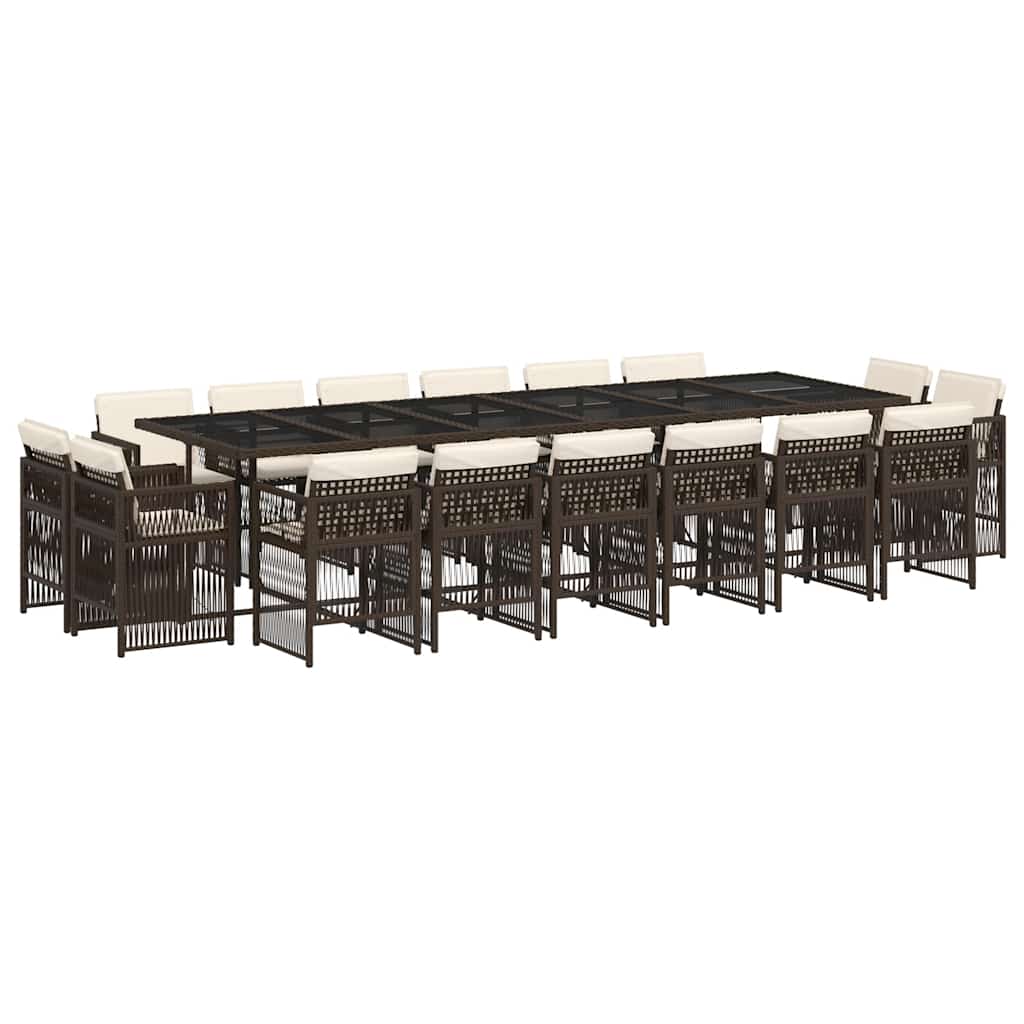 17-tlg. Garten-Essgruppe mit Kissen Braun Poly Rattan