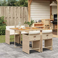 5-tlg. Garten-Essgruppe mit Kissen Beige Poly Rattan