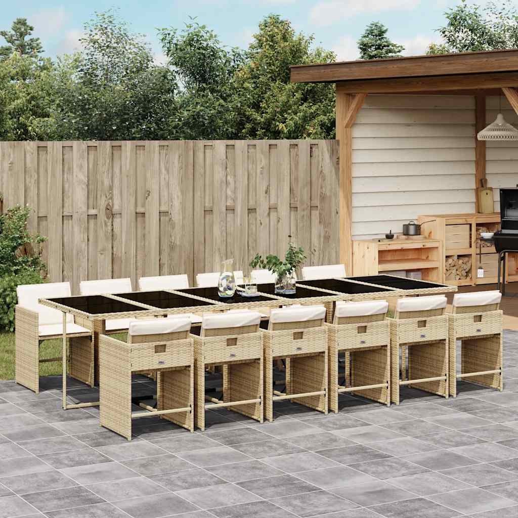 13-tlg. Garten-Essgruppe mit Kissen Beige Poly Rattan