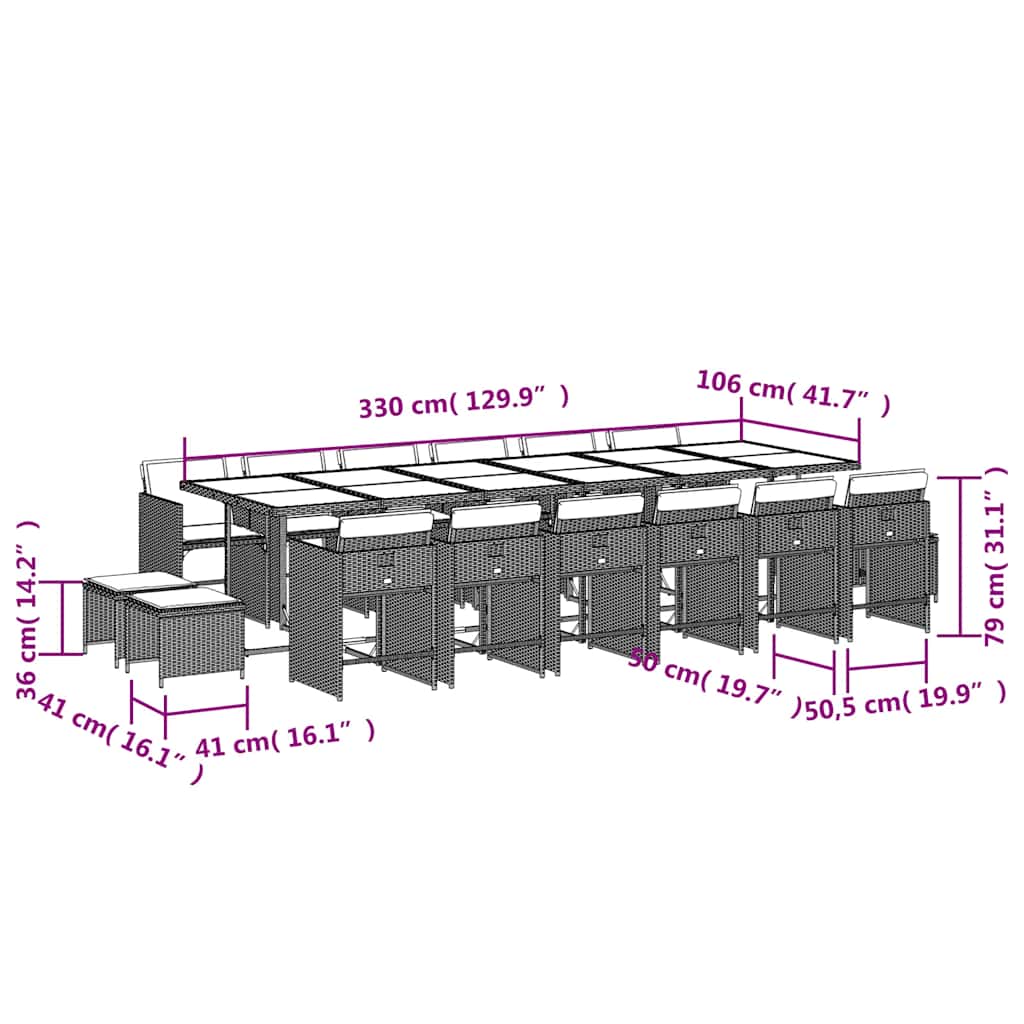 17-tlg. Garten-Essgruppe mit Kissen Braun Poly Rattan