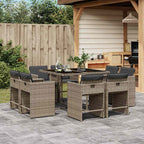 9-tlg. Garten-Essgruppe mit Kissen Grau Poly Rattan