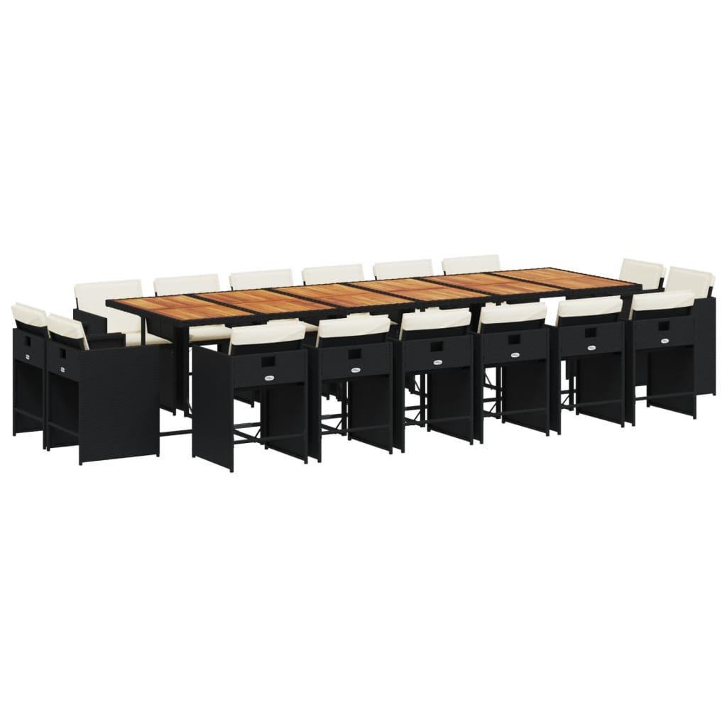 17-tlg. Garten-Essgruppe mit Kissen Schwarz Poly Rattan
