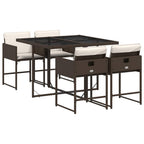 5-tlg. Garten-Essgruppe mit Kissen Braun Poly Rattan
