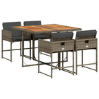 5-tlg. Garten-Essgruppe mit Kissen Grau Poly Rattan
