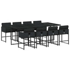 9-tlg. Garten-Essgruppe mit Kissen Schwarz Poly Rattan