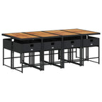 9-tlg. Garten-Essgruppe mit Kissen Schwarz Poly Rattan