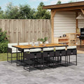 9-tlg. Garten-Essgruppe mit Kissen Schwarz Poly Rattan