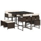 9-tlg. Garten-Essgruppe mit Kissen Braun Poly Rattan