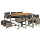11-tlg. Garten-Essgruppe mit Kissen Grau Poly Rattan