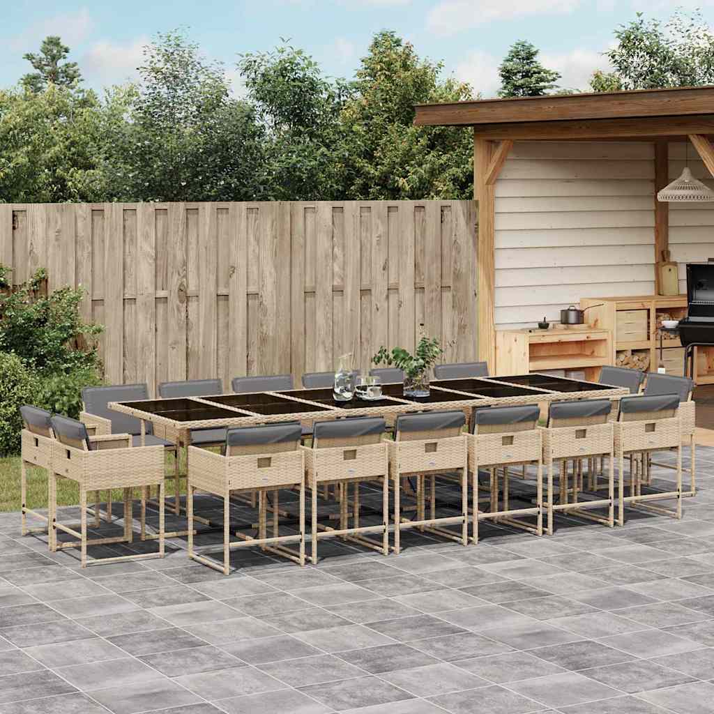 17-tlg. Garten-Essgruppe mit Kissen Beigemischung Poly Rattan