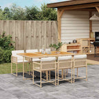 7-tlg. Garten-Essgruppe mit Kissen Beige Poly Rattan