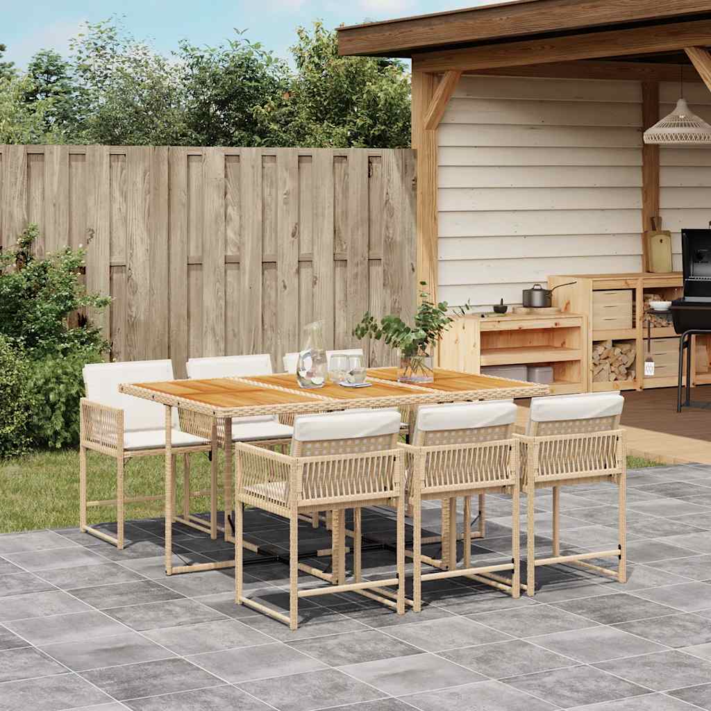 7-tlg. Garten-Essgruppe mit Kissen Beige Poly Rattan