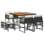 9-tlg. Garten-Essgruppe mit Kissen Schwarz Poly Rattan
