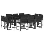 11-tlg. Garten-Essgruppe mit Kissen Schwarz Poly Rattan