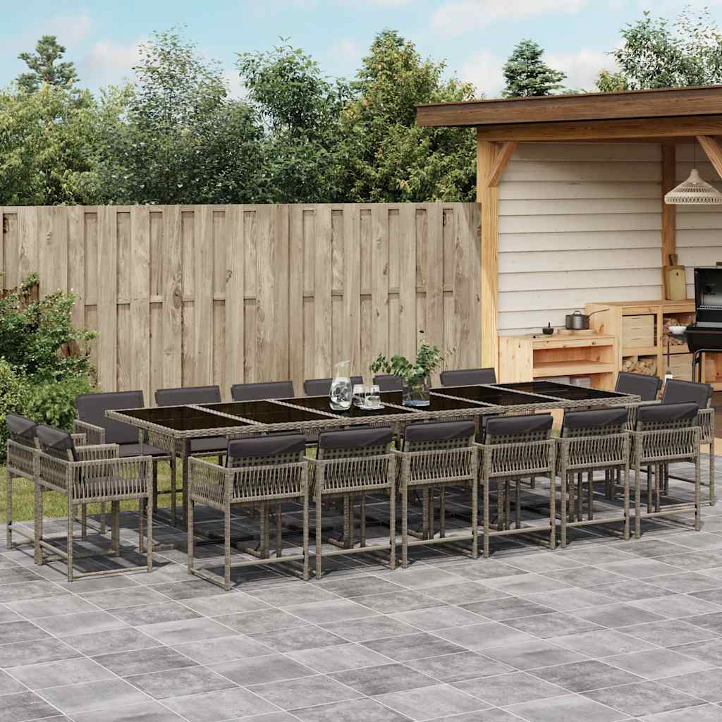 17-tlg. Garten-Essgruppe mit Kissen Grau Poly Rattan