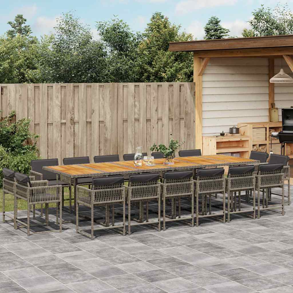 17-tlg. Garten-Essgruppe mit Kissen Grau Poly Rattan