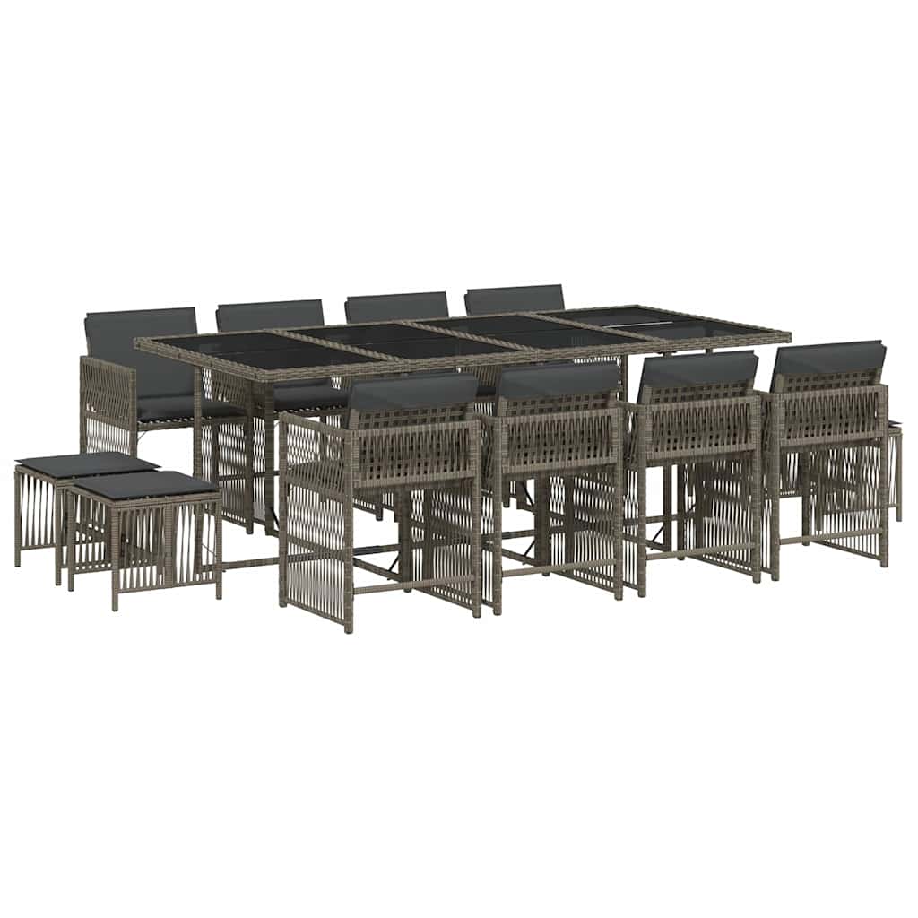 13-tlg. Garten-Essgruppe mit Kissen Grau Poly Rattan