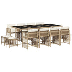 13-tlg. Garten-Essgruppe mit Kissen Beige Poly Rattan
