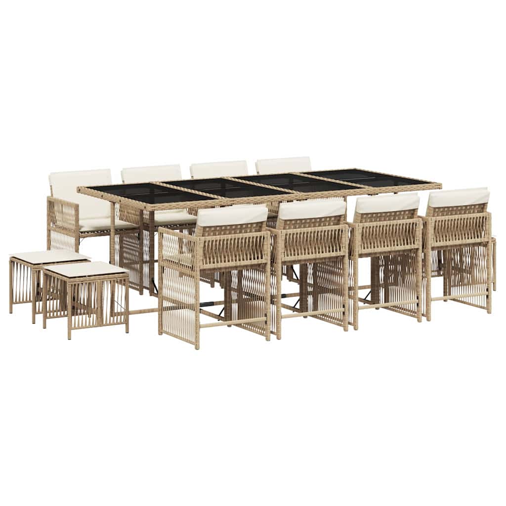 13-tlg. Garten-Essgruppe mit Kissen Beige Poly Rattan
